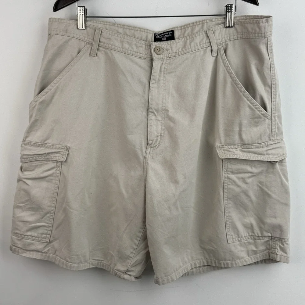 Polo Jeans Co Ralph Lauren Cargo Shorts Mens 40 Beige Utility Cotton Hiking Y2K